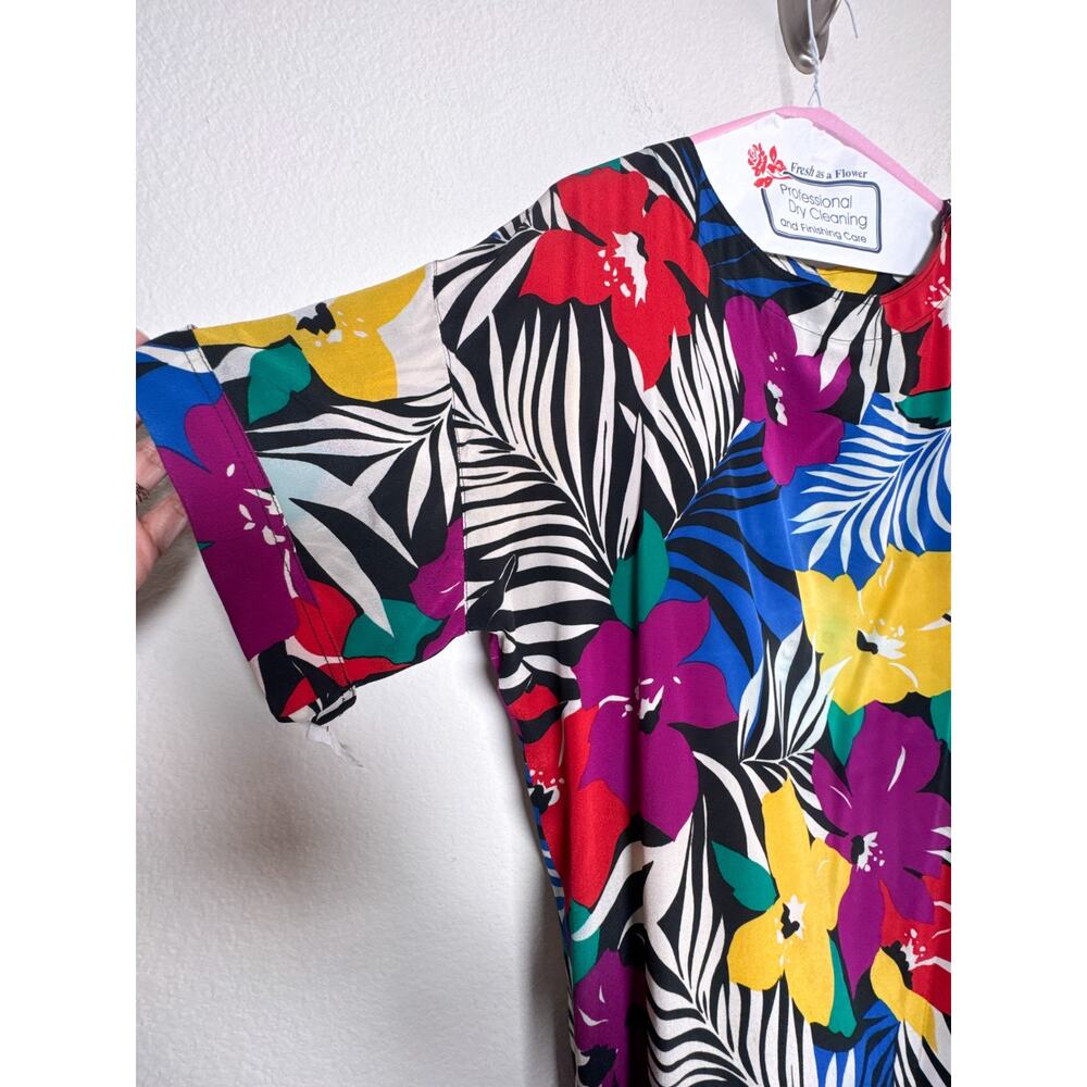 Vintage Christian Dior Silk Tropical Floral Shift Dress Size 14 - Picture 8 of 16